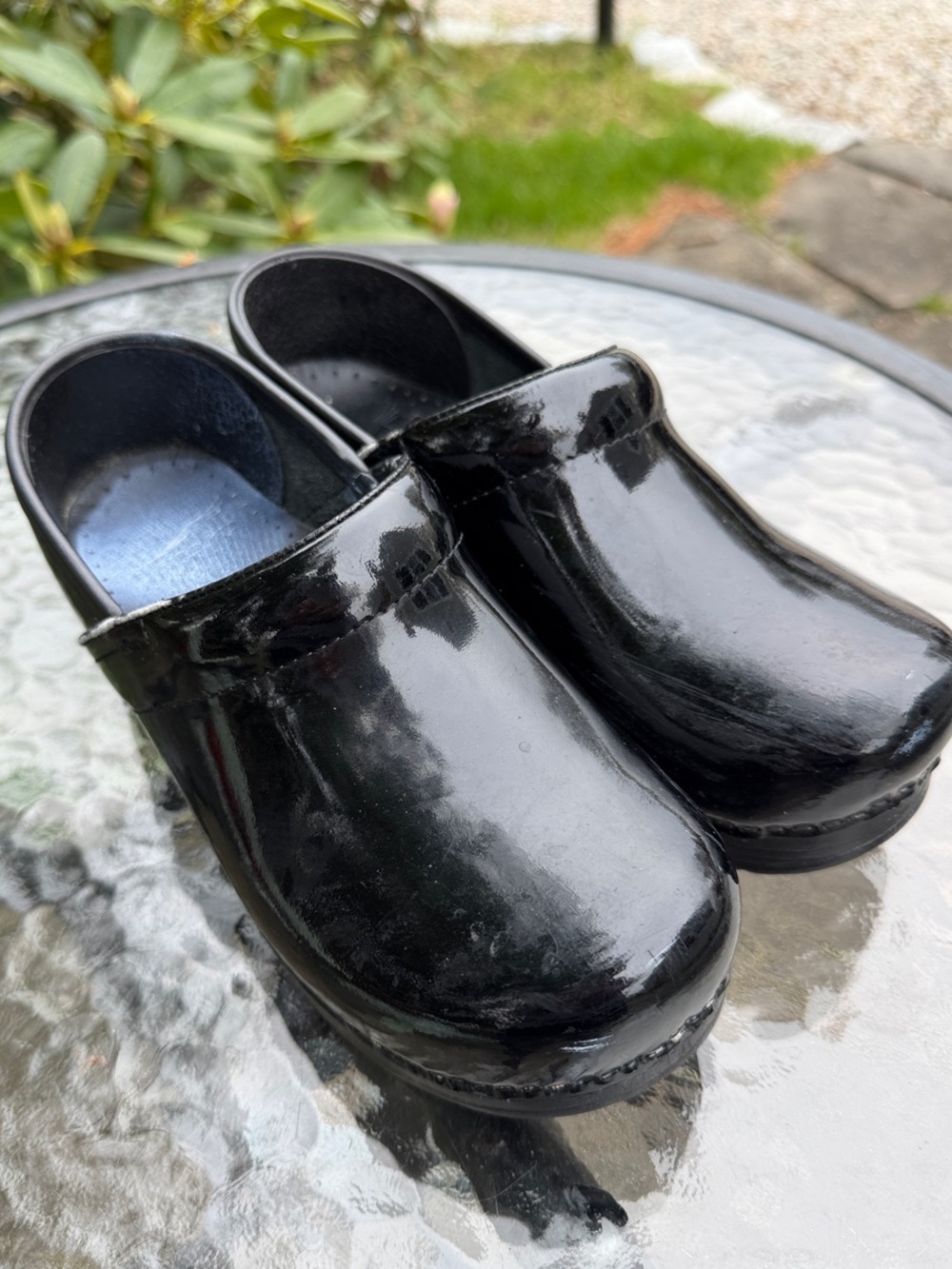 Dansko Black Patent Leather Clogs